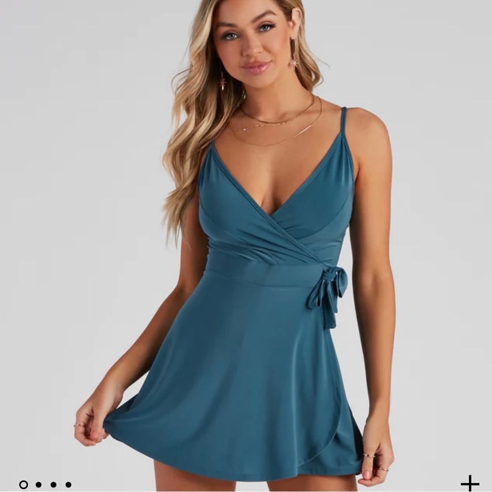 Windsor - Flirtatious Flair Faux Wrap Blue Romper